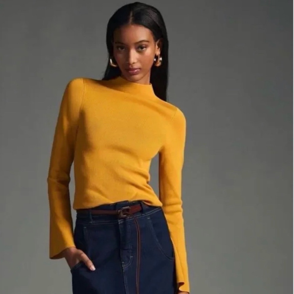 Maeve by Anthropologie Arlowe Bell Sleeve Mock Neck Sweater